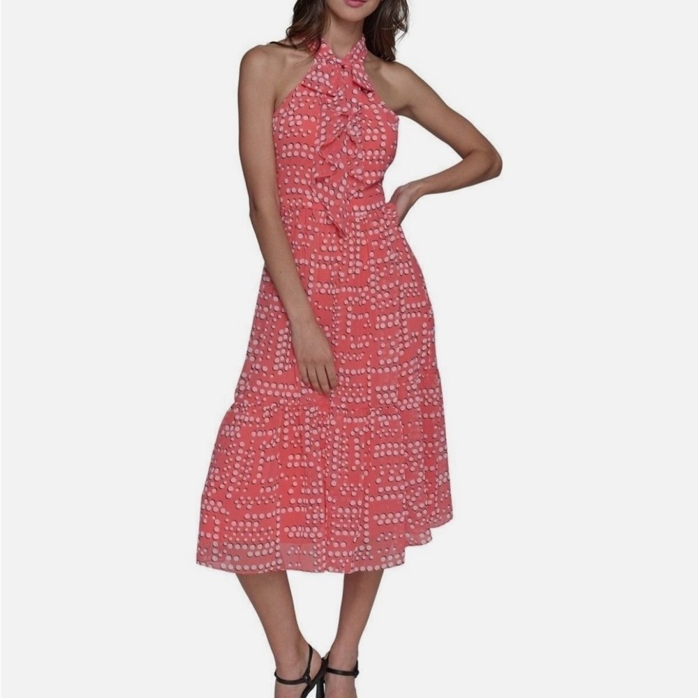 Karl Lagerfeld Coral Halter Midi Dress